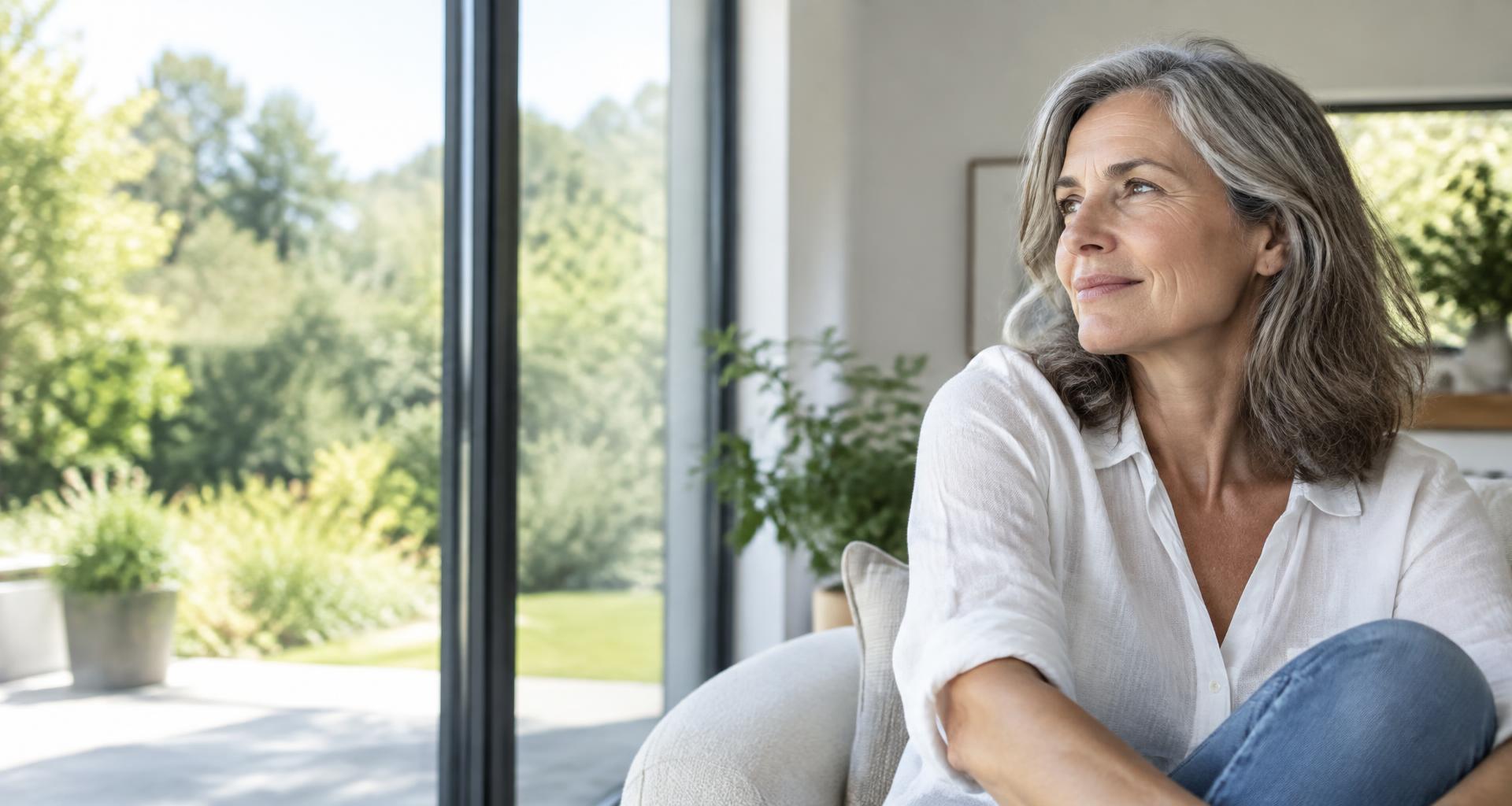 Illustrative portrait of a woman sitting beside a sunlit window