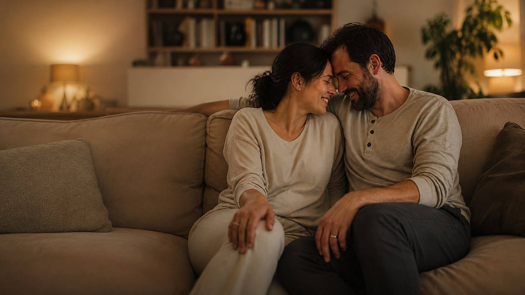 Couple at home, warm and relaxed